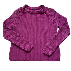 Quince Organic Cotton Chunky Knit Sweater S Pink Ribbed Crewneck Fisherman